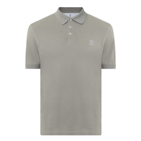 Brunello Cucinelli Logo Pique Polo Shirt in Army Wash, cotton piqu&eacute; with polo collar, short sleeves, button placket and embroidered logo