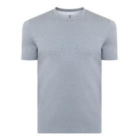 Brunello Cucinelli Solid Regular Fit T-Shirt in mid grey, round neck, short sleeves, straight hem, cotton modal blend