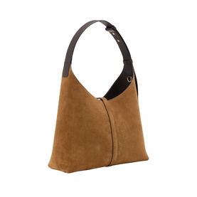 Strathberry Kite Suede Hobo Bag in Toffee with Espresso adjustable shoulder strap, gold-tone hardware, and signature bar detail