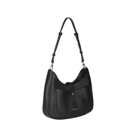 Strathberry black grain calf leather shoulder bag with front pocket, adjustable strap and gold-tone hardware