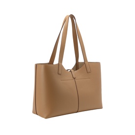 Strathberry Kite Leather Tote Bag in caramel grained calf leather, double shoulder straps, tab and loop fastening, gold-tone hardware