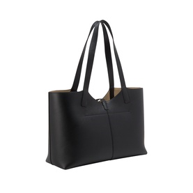 Strathberry Kite Leather Tote Bag in black grained calf leather, double shoulder straps, gold-tone Music Bar hardware, tab fastening