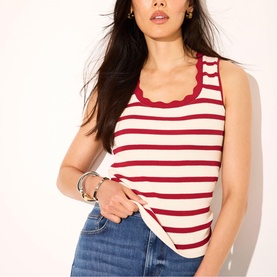 Scallop Trim Striped Tank Top