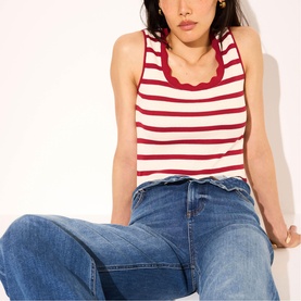 Scallop Trim Striped Tank Top