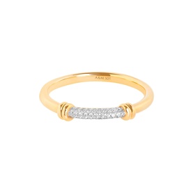 Astrid & Miyu gold ring with pav&eacute; diamond bar detail and coil-wrapped band accents in silver tone