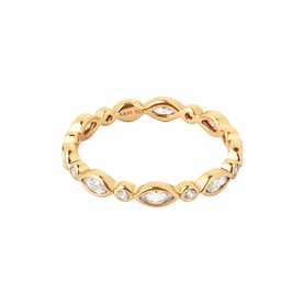 Astrid & Miyu ring in 18ct gold with marquise-cut crystal stones set in twisted band eternity design