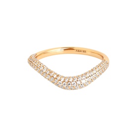 Astrid & Miyu ring in 18ct gold with pav&eacute;-set white crystal wave band design, hallmarked interior