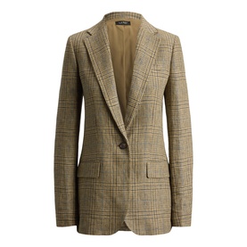 Lauren blazer in Black/Tan Multi glen plaid, single-button fastening, notch lapels, flap pockets, long sleeves