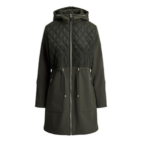 Lauren Litchfield Loden quilted-panel hooded coat with zip front, drawstring waist and zip pockets
