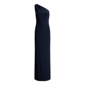 Lauren navy one-shoulder sleeveless maxi dress with ruched bodice and column silhouette