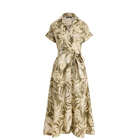 Palm Frond Linen Shirt Dress