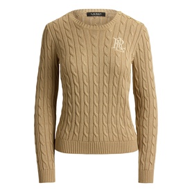 Lauren cable-knit crew-neck jumper in Birch Tan with embroidered RL logo at chest