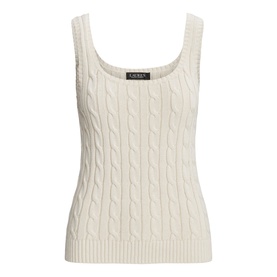 Lauren cable-knit sleeveless top in Mascarpone Cream with square neckline and ribbed hem