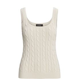 Lauren cable-knit sleeveless top in Mascarpone Cream with square neckline and ribbed hem