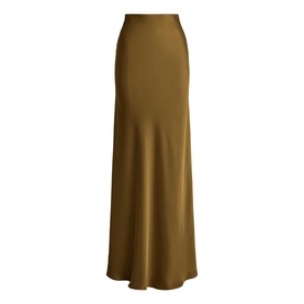Lauren Tobacco Bronze satin maxi skirt with high waist and flared hem, no model