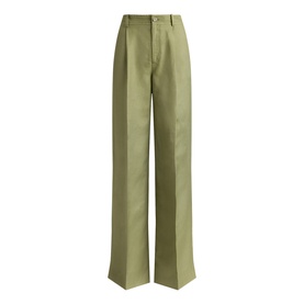 Lauren wide-leg tailored trousers in Light Agave, featuring front pleats, belt loops, and a clean straight hem