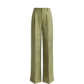 Lauren wide-leg tailored trousers in Light Agave, featuring front pleats, belt loops, and a clean straight hem