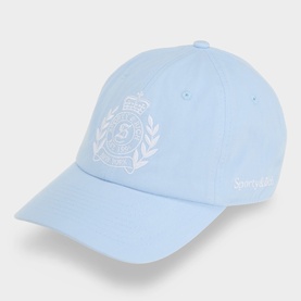 Sporty and Rich NY Crest Logo Cap in Ciel blue, six-panel cotton construction with embroidered crest logo and curved visor