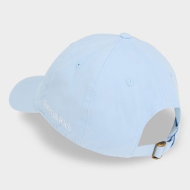 Sporty and Rich NY Crest Logo Cap in Ciel blue cotton, six-panel construction, curved visor, embroidered logo, adjustable buckle fastening