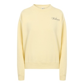 Sporty and Rich Wellness sweatshirt in Almond Navy, crew neck, dropped shoulders, embroidered script logo to chest