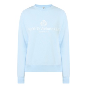 Sporty and Rich sweatshirt in Ciel blue with white Health & Wellness Club logo print, crew neck and long sleeves