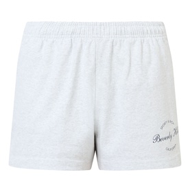 Sporty and Rich grey cotton shorts with elasticated waistband and embroidered Beverly Hills logo graphic