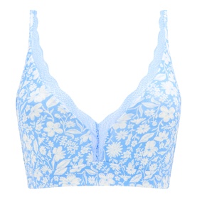 Stripe & Stare Cornflower Petals bralette with floral print, scalloped lace trim neckline and adjustable straps