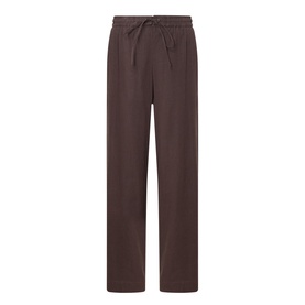 Vince Drawstring Summer Trousers in brown, wide-leg linen-blend with elasticated drawstring waist and side pockets