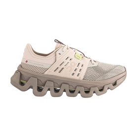 On Running trainer in Sand Desert, mesh upper with rope lace detail, chunky wave-patterned grey sole, side profile view