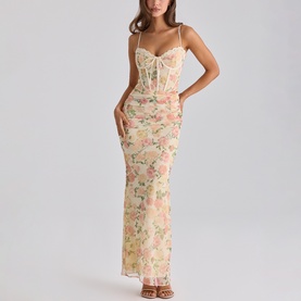 Calista Floral Mesh Corset Dress