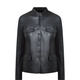Flap Pocket Faux Leather Overshirt