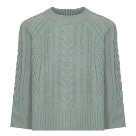 Elena Miro flint cable-knit wool sweater with crew neck and raglan sleeves, relaxed fit