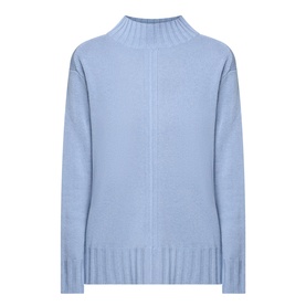 Elena Miro Brushed Knitted Sweater in Frost, high mock neck, dropped shoulders, long sleeves, ribbed trims, brushed wool finish
