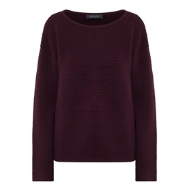 Elena Miro must-coloured ribbed knit sweater with boat neckline, long sleeves and relaxed boxy fit