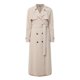 HIGH Smuggler Trench Coat in beige, double-breasted longline style with notch lapel, shoulder epaulettes, tabbed cuffs and matching belt
