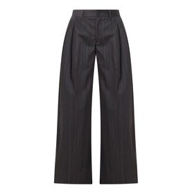 HIGH Doff Pleated Pinstripe Trousers in dark grey, wide-leg silhouette with front pleats, high-rise waist and pinstripe pattern