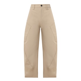 HIGH Greece Barrell Leg Boyfriend Fit Trousers in beige, wide-leg silhouette with curved seam detailing and front button fastening