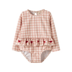 Ruffle Detail Check Print Swimsuit