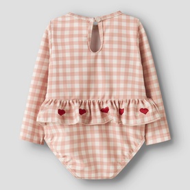 Ruffle Detail Check Print Swimsuit