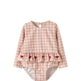 Ruffle Detail Check Print Swimsuit