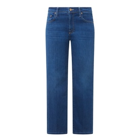 Mother Pinkies Up straight-leg jeans in mid-blue denim, cropped length, five-pocket styling with belt loops
