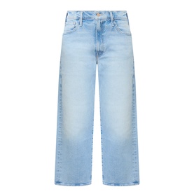 Mother The Dodger Ankle Straight Jeans in Fringe Benefits light wash, high-rise wide-leg cropped cut with tobacco stitching and five-pocket styling