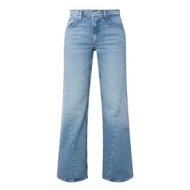 Mother Wide Leg jeans in Leap At The Chance light blue wash, 100% cotton, high-rise waist with five-pocket styling