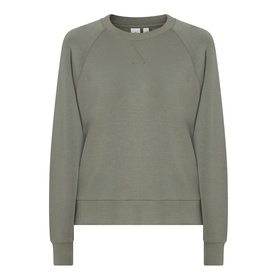 Part Two Sweat Top in Beetle, sage green crew neck with raglan sleeves and ribbed cuffs and hem