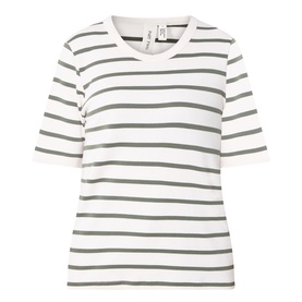 Part Two T-Shirt in Beetle Stripe, white with grey horizontal stripes, short sleeves, crew neckline, relaxed fit