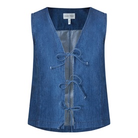 Part Two medium dark blue denim waistcoat with lace-up bow front detail and square neckline