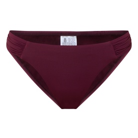 Seafolly Dark Burgundy Bikini Brief with ruched side detail, flat lay product shot showing label at waistband