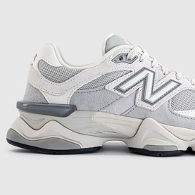 New Balance 9060 trainer in Lone Star Grey, featuring suede and mesh upper, chunky layered midsole, silver N logo detail