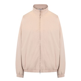 Acne Washed Logo Jacket in mushroom beige, high collar, two-way zip fastening, elasticated cuffs and hem, cotton shell
