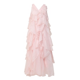 Aje Athena Ruffle Gown in Tea Blossom, sleeveless maxi dress with V-neckline and tiered ruffles throughout